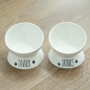 Prefurred Pet Elevated Cat Food Bowl Set. Cat Dishes for Food and Water. Durable Porcelain Raised Bowls for Cats or Small Dogs