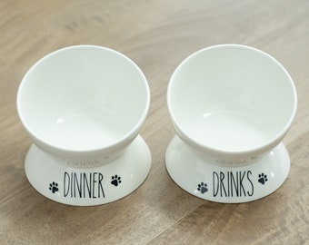 Prefurred Pet Elevated Cat Food Bowl Set. Cat Dishes for Food and Water. Durable Porcelain Raised Bowls for Cats or Small Dogs
