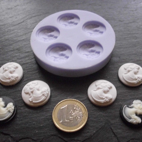 Silikonform Mould Mold Cameo Dame 5tlg / Schokolade Fondant Marzipan Topper / Dekoration DIY