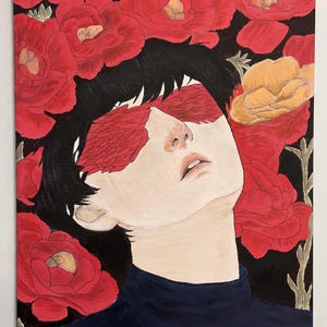 Blindfolded by Roses: Surreal Gothic Acrylic Painting on Canvas