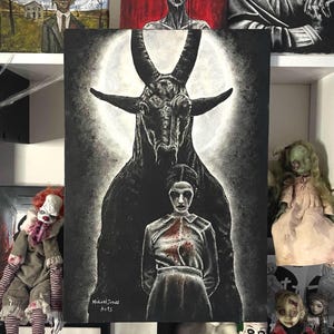 Devil Horror painting - 14x20 Inch Original oil    on canvas - Gothic Art - Darkart Artwork. Unique gothic painting - wall decor - Gift