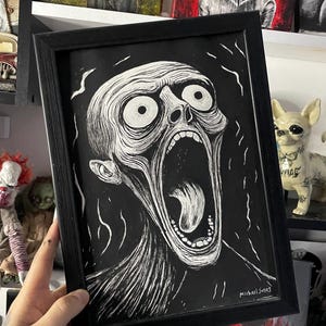 Stampa GRATUITA di un'opera d'arte originale. L'urlo. Illustrazione a penna e inchiostro.