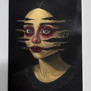 Surreal Dark Portrait Acrylic Painting: Gothic Horror Wall Art