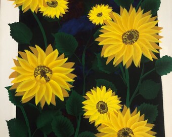 Sunflower flower original painting on canvas 14*18 in