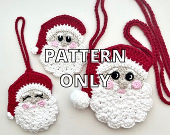 PATTERN ONLY: Crochet Santa Pattern Collection / Crochet Ornament / Applique / Mini Bag / Purse