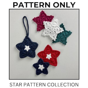 Star Crochet Pattern Collection - 6 in 1 / Crochet Star Bag / Medium, Small, Mini Stars / Star Garland / Christmas Star / Snowflake