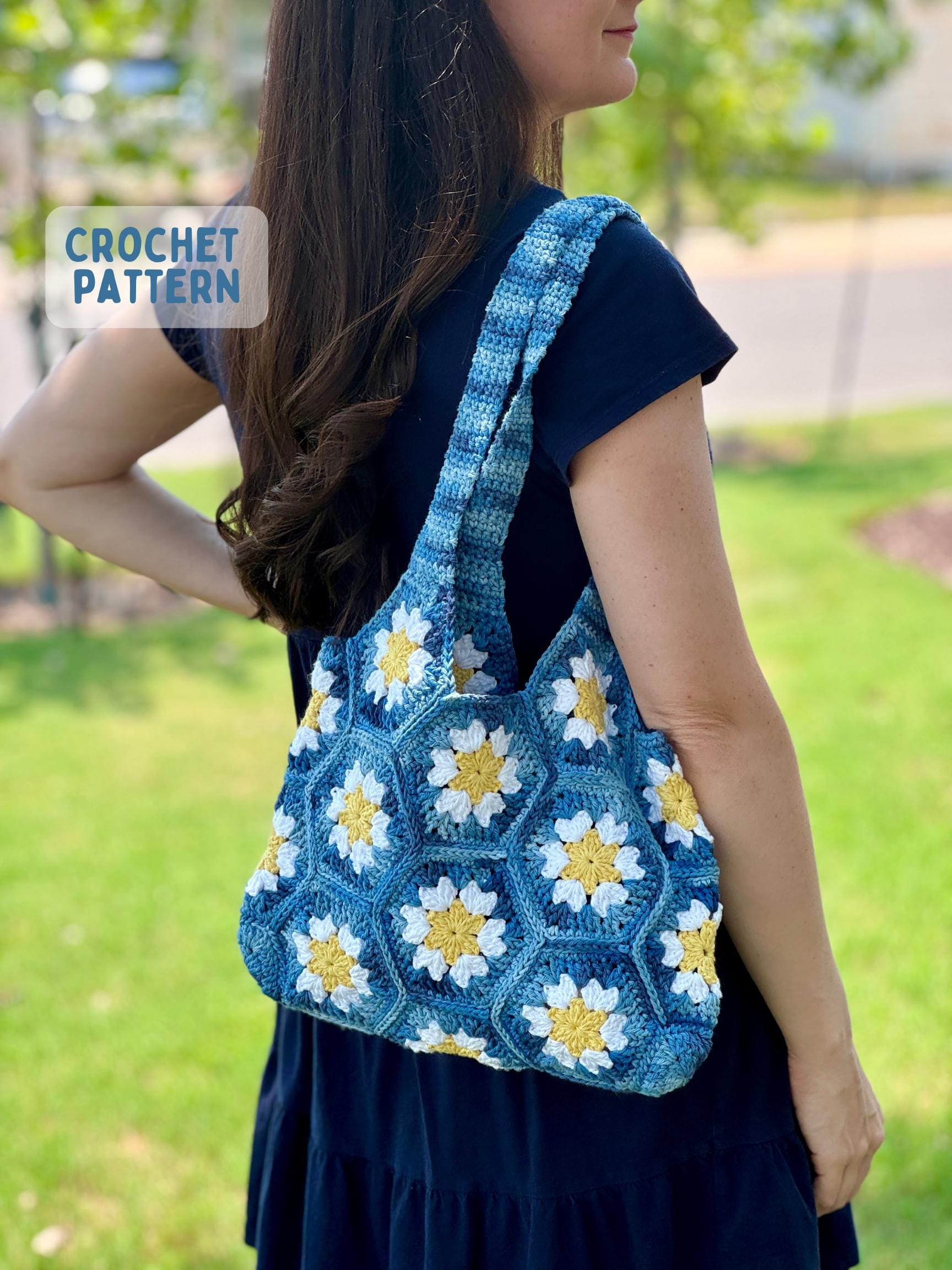 36 Hippie Crochet Patterns for Boho Outfits, Bags, Home Décor, and Gifts 13 Groovy Garden Hexagon Crochet Tote Bag