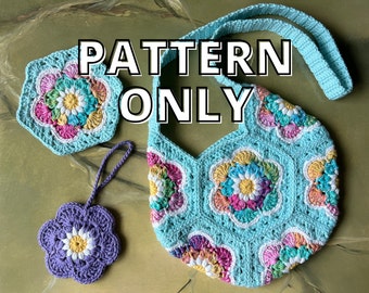 PATTERN ONLY: Bloom Burst Pattern Collection / Crochet Hexagon / Flower Bag / Purse / Flower Motif