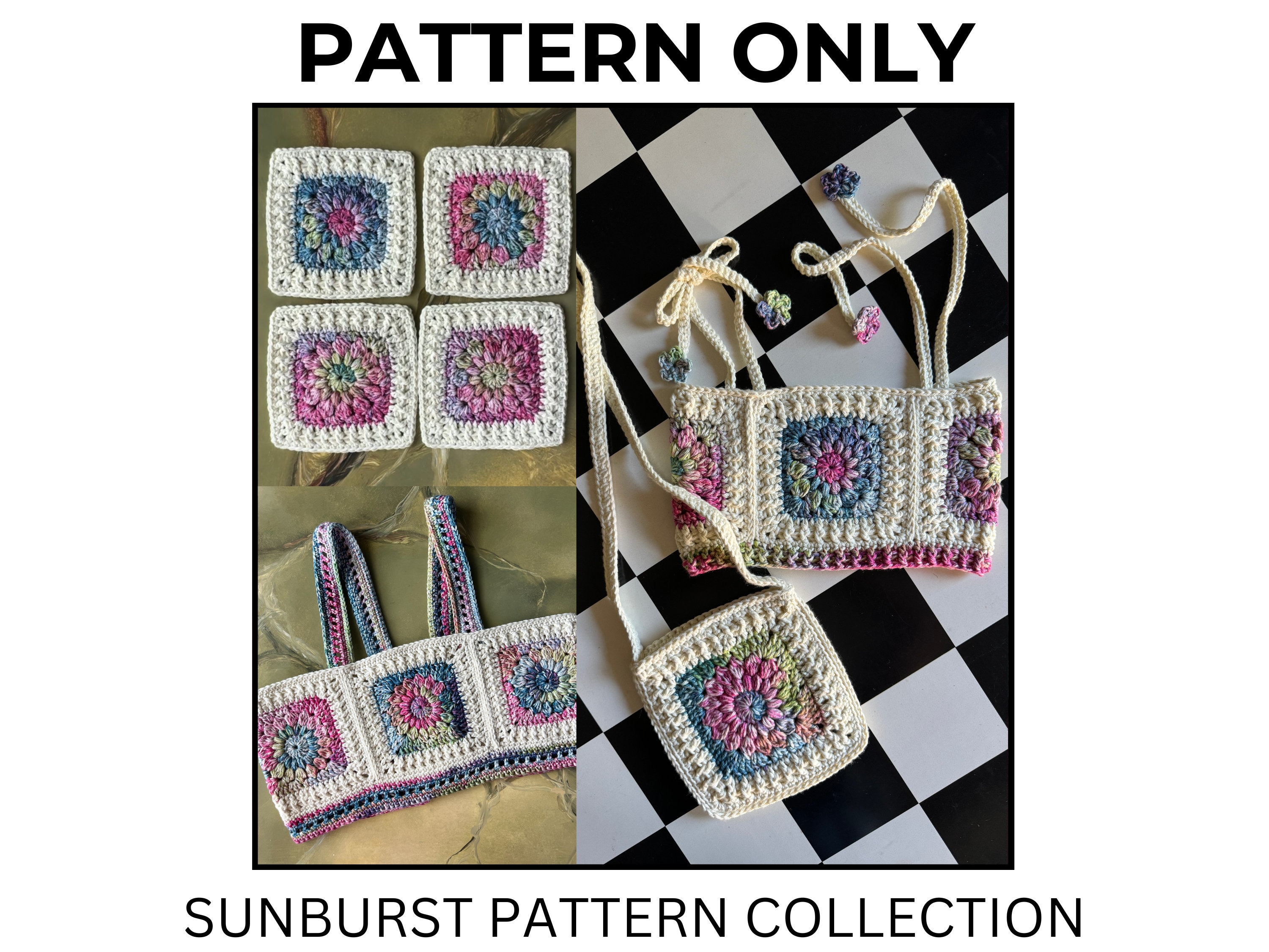Sunburst Pattern Collection for Square, Top, Purse, and Blanket
