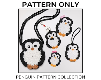 Crochet Penguin Pattern Collection: Applique, Bag Charm, Purse, Ornament, Coaster (PDF Pattern)