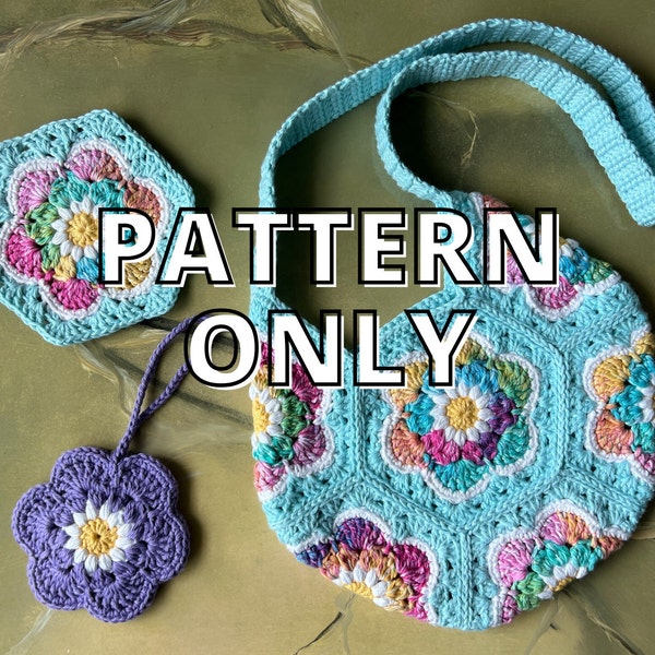 PATTERN ONLY: Bloom Burst Pattern Collection / Crochet Hexagon / Flower Bag / Purse / Flower Motif