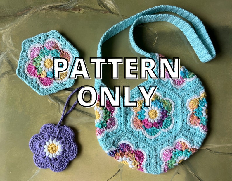 PATTERN ONLY: Bloom Burst Pattern Collection / Crochet Hexagon / Flower Bag / Purse / Flower Motif image 1
