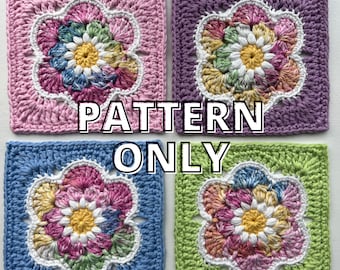 PATTERN ONLY: Bloom Burst Square / Crochet Granny Square / Flower Bag / Flower Motif