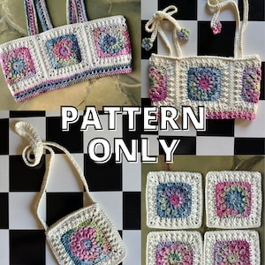 PATTERN ONLY: Sunburst Pattern Collection / Crochet Granny Square / Crop Top / Purse / Blanket