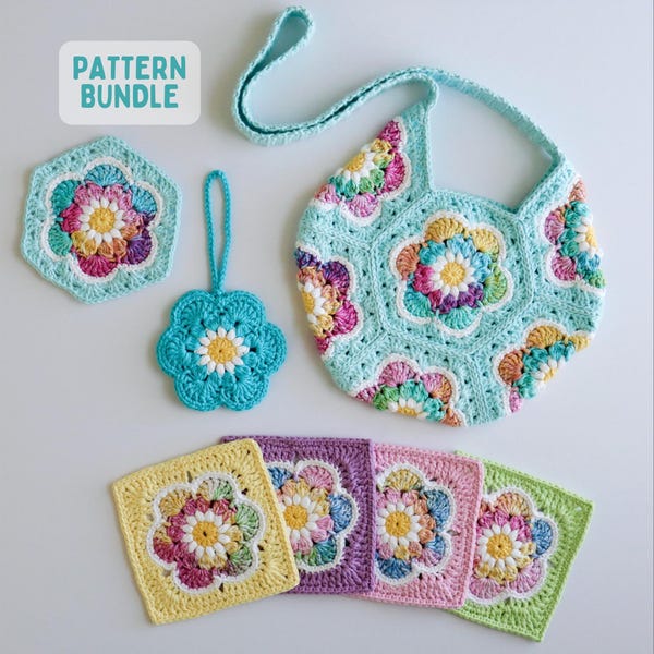Bloom Burst Crochet Pattern Bundle: Granny Square and Hexagon (PDF Pattern)