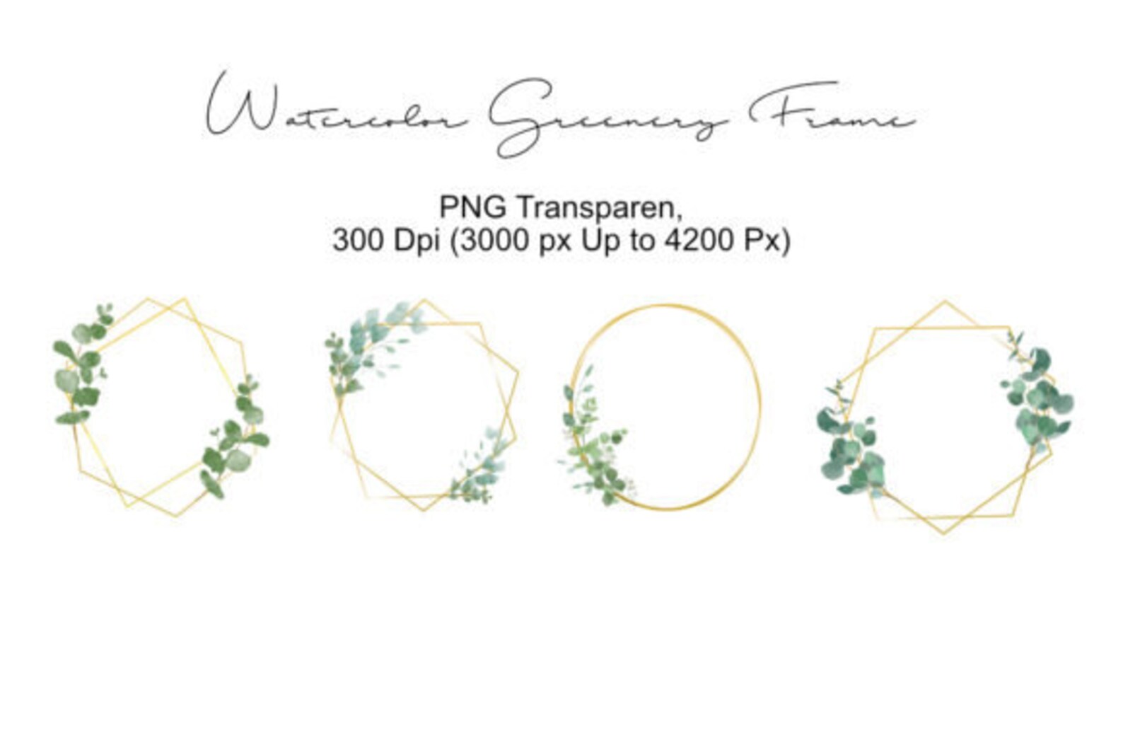 Gold Eucalyptus Frame Watercolor Greenery Frames Clipart Green - Etsy