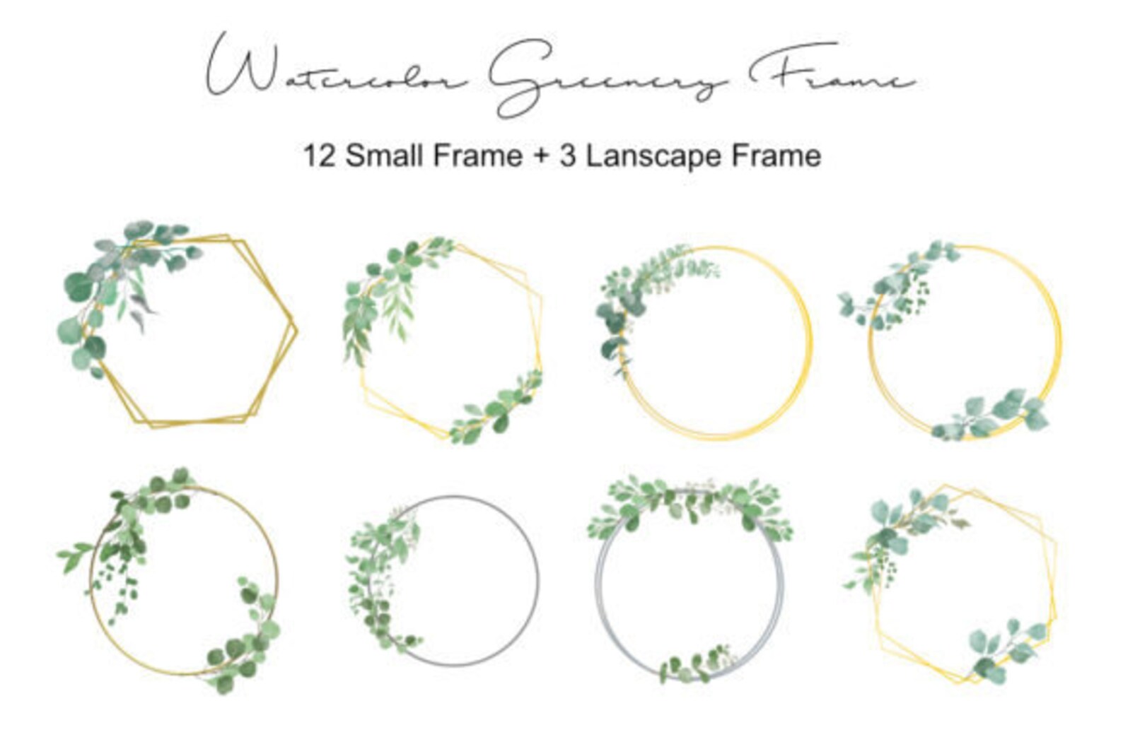 Gold Eucalyptus Frame Watercolor Greenery Frames Clipart Green - Etsy