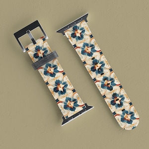 Moroccan pattern Apple Watch Band Series 1 2 3 4 5 6 7 8 9 ULTRA SE 38mm 40mm 41 mm 42mm 44mm 45mm Vegan Faux Leather With Modern Design