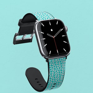 Turquoise Leopard Animal Pattern Apple Watch Band for Women Series 1 2 3 4 5 6 7 8 9 ULTRA 38mm 40mm 41 mm 42mm 44mm 45mm Vegan Faux Leather