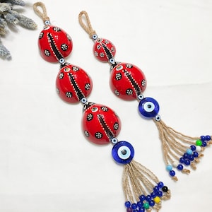 Ceramic Ladybird Wall Hanging , Evil Eye Beads, Nazar Amulet, Evil Eye Protection, Turkish Ornament, Greek Eye, Home Decor,Talisman for Home