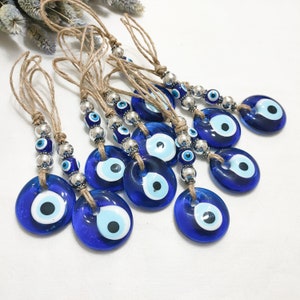 10 pcs Blue Evil Eye Wall Hanging, Evil Eye Home Decoration, Braided Large & Small Evil Eye Beads, Nazar Amulet, Turkish Evil Eye Wall Decor