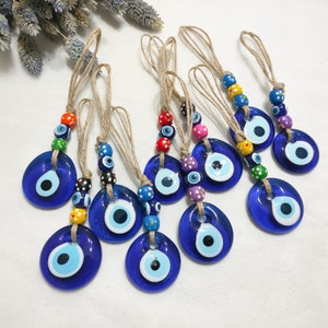 10 pcs Blue Evil Eye Wall Hanging, Evil Eye Home Decoration, Braided Large & Small Evil Eye Beads, Nazar Amulet, Turkish Evil Eye Wall Decor