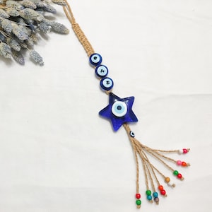 Braided Star Evil Eye , Evil Eye Home Decoration, Braided Star Evil Eye & Small Evil Eye Beads, Nazar Amulet, Turkish Evil Eye Wall Decor