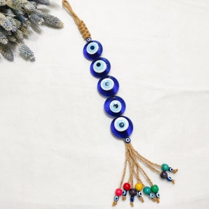 7 Evil Eye Beads Wall Hanging, Evil Eye Home Decoration, Braided Large & Small Evil Eye Beads, Nazar Amulet, Turkish Evil Eye Wall Decor
