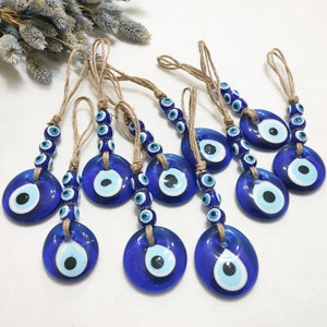 10 pcs Blue Evil Eye Wall Hanging, Evil Eye Home Decoration, Braided Large & Small Evil Eye Beads, Nazar Amulet, Turkish Evil Eye Wall Decor