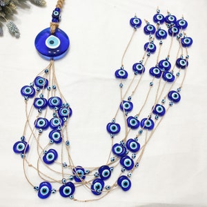 Turkish Evil Eye Wall Hanging, Blue Evil Eye Beads & 1 Large Evil Eye Bead Home Decor, All Seeing Eye, Good Luck, Protection, Greek Gift