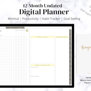DIGITAL UNDATED 12-Month Weekly Planner | Minimal | Productivity | Habit Tracker | Goal Setting | Journal | Daily Gratitude