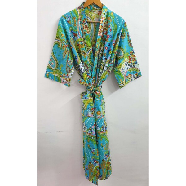 Cotton Kimono Robe Dressing Gown, Paisley Print Bridesmaid Robe, Summer Nightwear, One Size Mother's Day Gift Nightwear Dressing Gown Beach