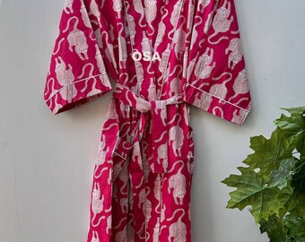 Women's Kimono Japanese Cotton Kimono Robe Soft Bathrobe Robe Gown Nightwear Animal Print Beach Kimono Robe Summer beachwear women