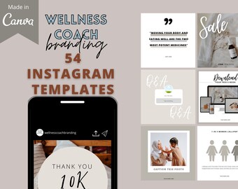 54 Instagram Wellness Coach Post Vorlagen Canva | Gesundheit & Wellness Unternehmer | Ernährung Instagram Templates | Ganzheitlicher Wellness Coach