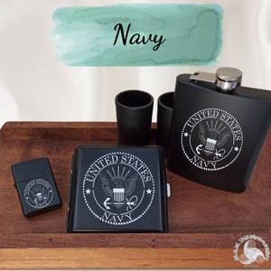 Lighter Cigarette Case Flask Set / Pocket Hip Flask - Metal Lighter - Cigaret Box / USA Army Navy Special Forces Soldier Green Brets
