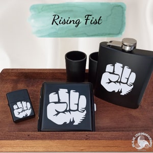 Lighter Cigarette Case Flask Set / Pocket Hip Flask - Metal Lighter - Cigaret Box Personalized /Advice Movie Tv Hulk Hand Gloves Rising Fist