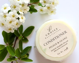 Fester Conditioner für alle Haartypen mit Jojoba-, Mandel- und Olivenöl, vegan & palmölfrei, plastikfrei