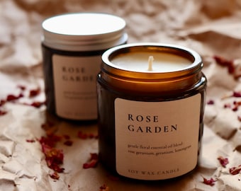ROSE GARDEN, natürliche Sojawachskerze mit ätherischen Ölen,Duftkerze im Glas, Kerze
