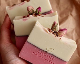 Sapone naturale “Mint Rose” con ylang-ylang e olio di menta piperita, sapone nutriente fatto a mano vegano e senza olio di palma