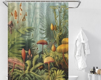 Mushroom Shower Curtain, Jungle Shower Curtain, Bohemia Shower Curtain, Botanical Bathroom Decor, Waterproof Curtain With Hooks