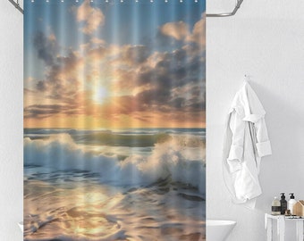 Sunrise Beach Shower Curtain, 3D Shower Curtain, Scenic Shower Curtain,Bathroom Art Decoration,Home Décor Gift,Waterproof Curtain With Hooks