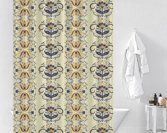 Retro Scandinavian Shower Curtain, Yellow Flower Shower Curtain, Boho Shower Curtain, Botanical Bathroom Decor, Sunflower Waterproof Curtain