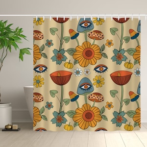 Mushroom Shower Curtain, Magic Mushroom, Hippie Flowers Eye Decor, 72X72 Color Eye Bathroom Custom Shower Curtain