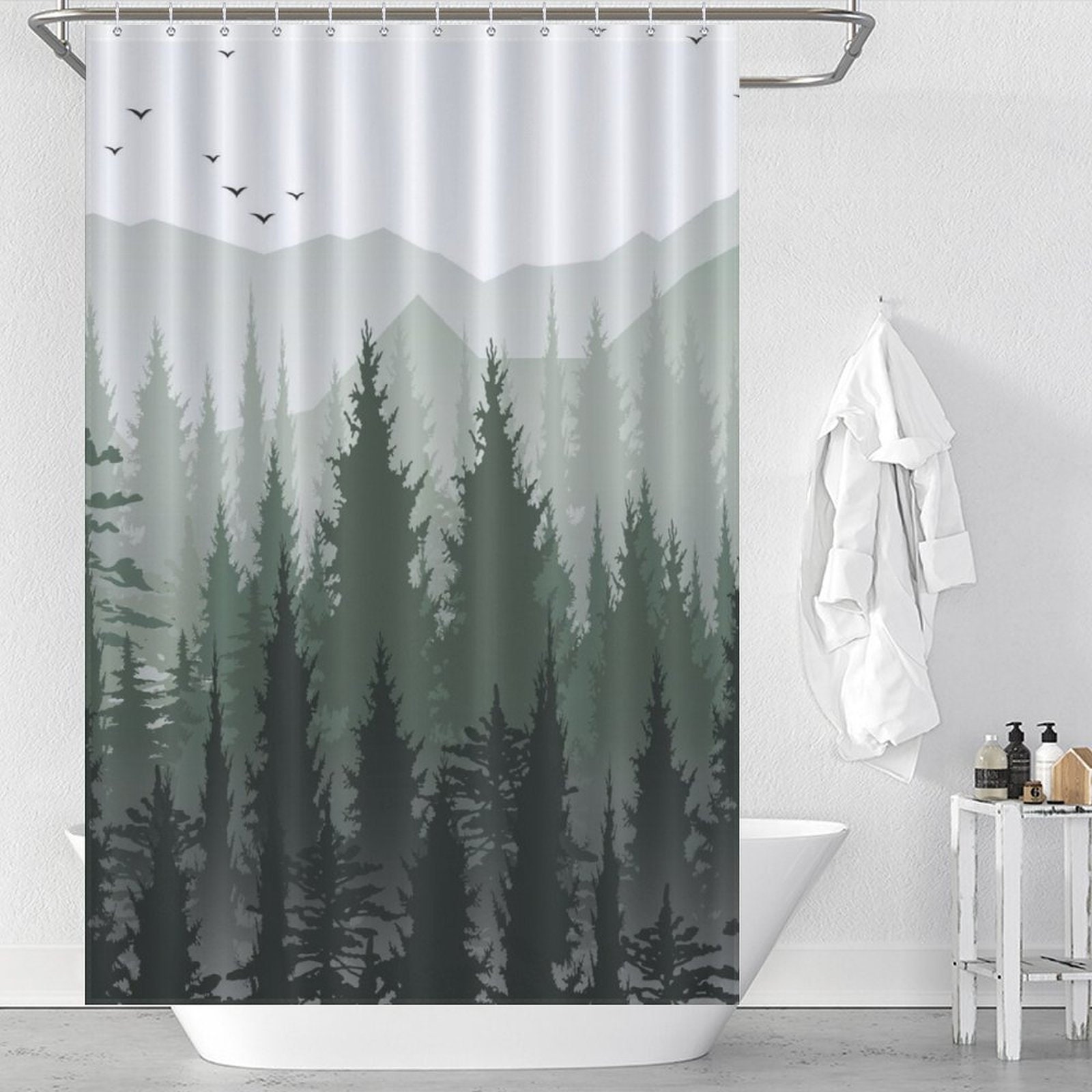 Rustic Forest Shower Curtains for Bathroom, Nature Mountain Tree Cool  Fabric Shower Curtain Set, Cabin Camper Bathroom Accessories Decor, Hooks  Included (72W X 72H)