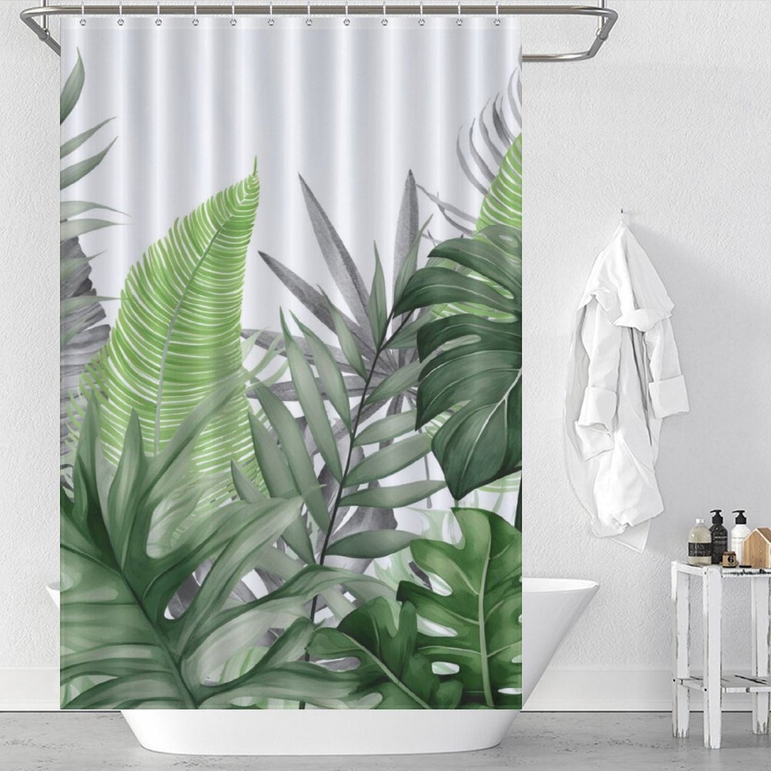 Tropical Jungle Shower Curtain, Palm Leaves Shower Curtain, Monstera
