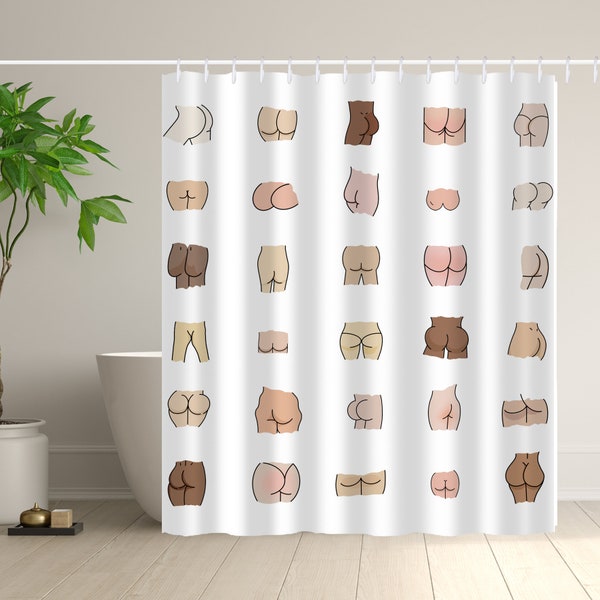 Funny Butt Shower Curtain, Hip Shower Curtain with Hooks, Hilarious Curtain For Bathroom, Waterproof Bathroom Curtain, Room Decoration