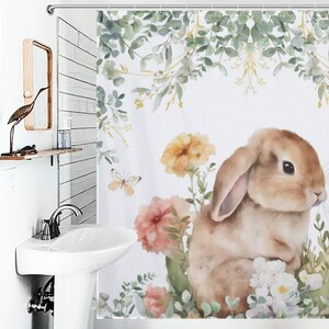 Spring Shower Curtain, Easter Bunny Shower Curtain, Watercolor Rabbit ...