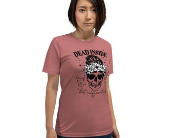 Dead Inside But Caffeinated Floral Skeleton Coffee Shirt For Women - Trendy Womens Shirt - Tshirt for Women