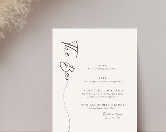 Wedding Bar Menu Template, Wedding Drink Sign, Modern Minimalist Drink Menu Sign, Minimalist Bar Menu Template, Editable Template, Canva