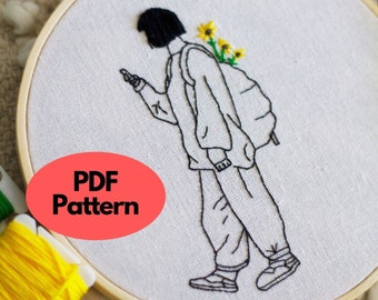 PDF Embroidery Pattern / Line Drawing Embroidery Pattern / Digital Hand Embroidery / Modern Embroidery Pattern / Contemporary Embroidery